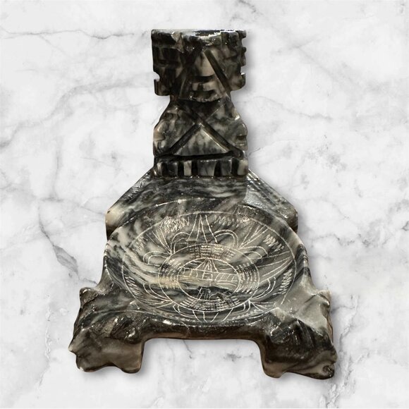 Vintage Hand-Carved Stone Mayan Aztec Ashtray Incense Coin Holder 1960s Souvenir - Picture 1 of 12